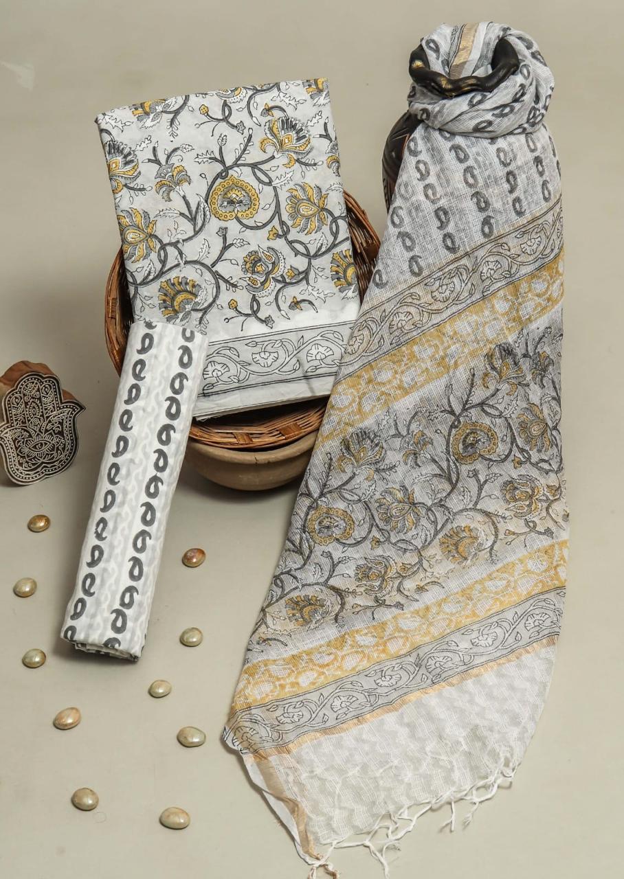 Floral Printed Cotton Suits with Kota Doria Dupatta