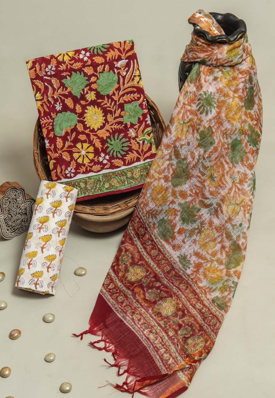 Multicolour Cotton Suits with Kota Doria Dupatta
