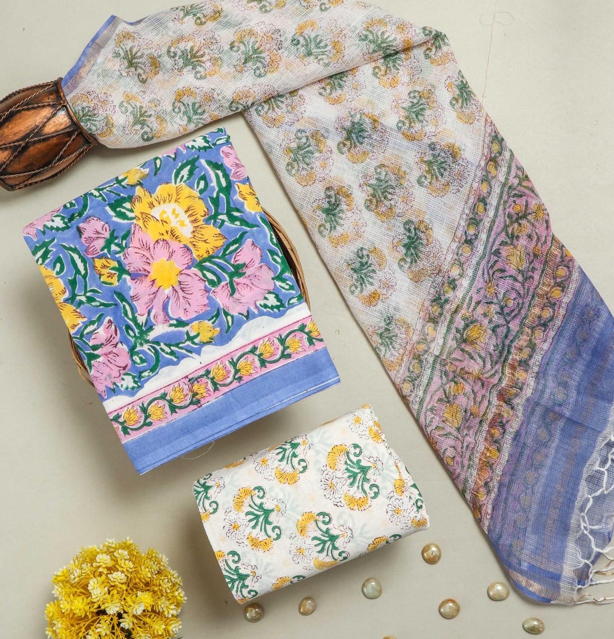 Light Blue Cotton Suits with Kota Doria Dupatta