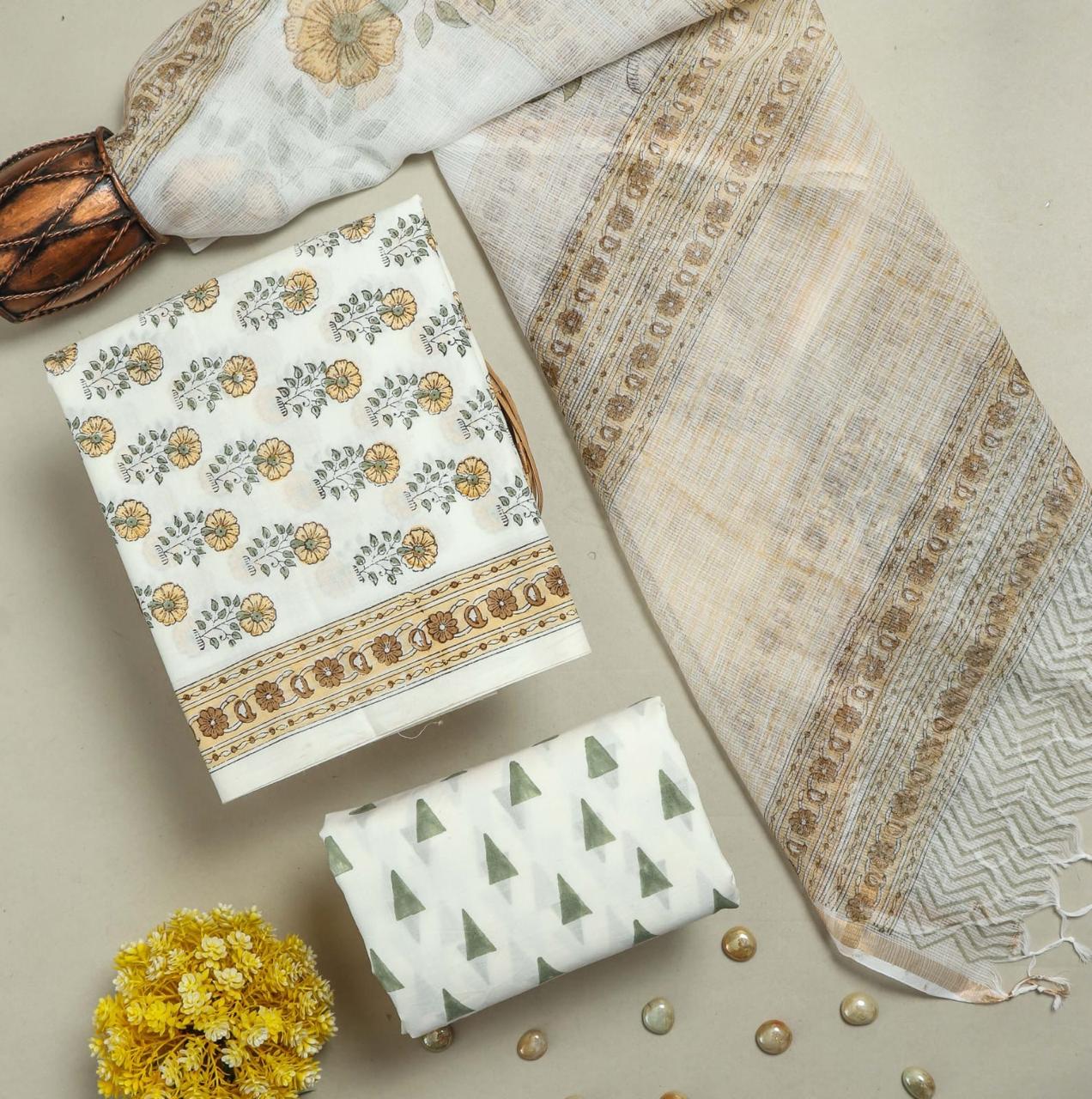 White Cotton Suits with Kota Doria Dupatta